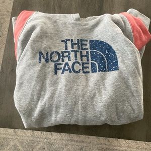 Women’s North Face hooded sweatshirt. Grey/coral.